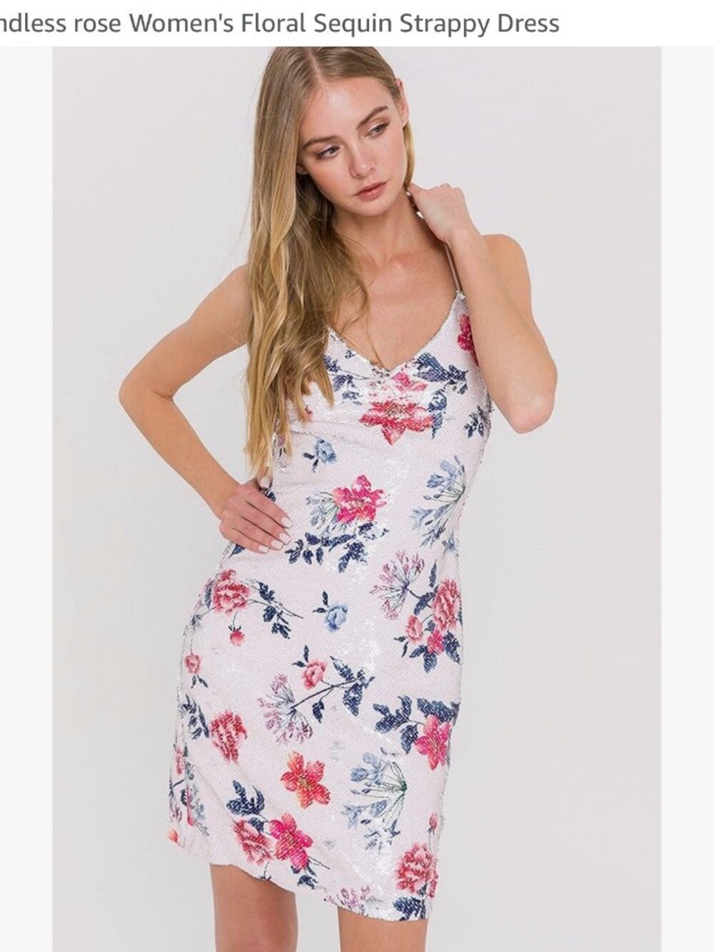 Endless Rose Floral Embroidered Mini Dress sequins tie shoulder strap size M